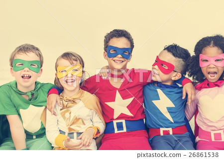 Superheroes Cheerful Kids Expressing Positivity Concept Superheroes Cheerful Kids Expressing Positivity Concept 26861538