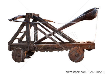 ancient wooden catapult isolated on white 26870540