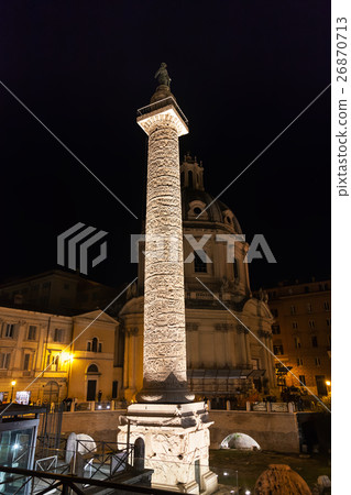 Trajan Column on roman forums in night 26870713