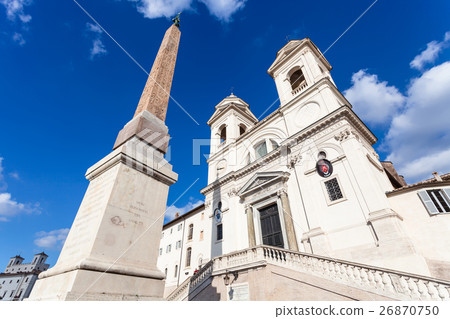 obelisk and church Trinita dei Monti in Rome city 26870750
