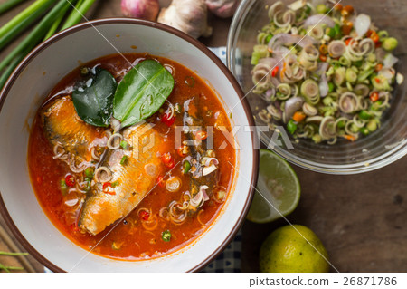 Spicy mackerels salad in tomato sauce 26871786