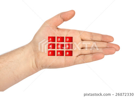 Hand with virtual phone buttons Hand with virtual phone buttons 26872330