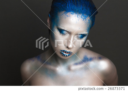Art Makeup with Blue Hair and Rhinestones Art Makeup with Blue Hair and Rhinestones 26873371