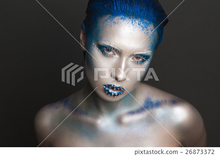 Art Makeup with Blue Hair and Rhinestones 26873372