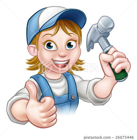 Cartoon Woman Carpenter Holding Hammer Cartoon Woman Carpenter Holding Hammer 26873446