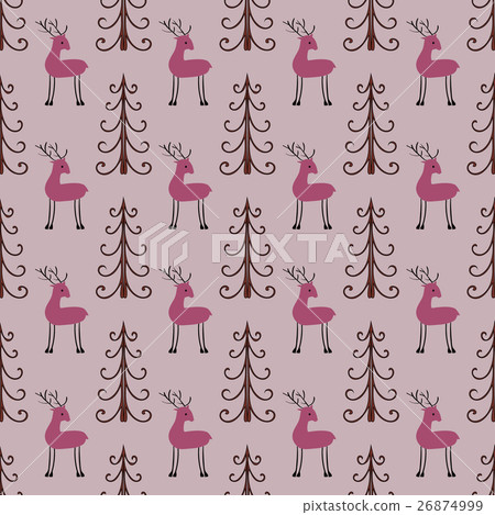 Deer forest seamless pattern.  26874999