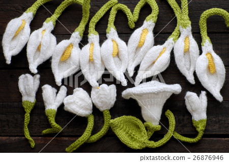 knitted green leaf and white flower background 26876946