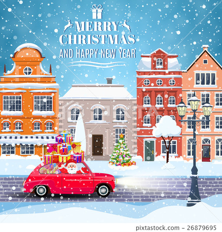 winter city street with trees and car winter city street with trees and car 26879695