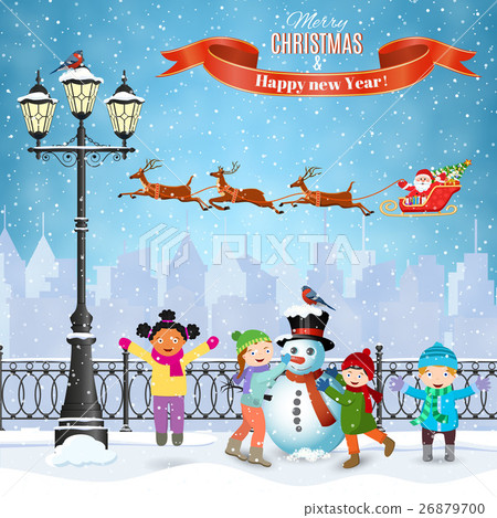 Christmas postcard with vintage street Christmas postcard with vintage street 26879700