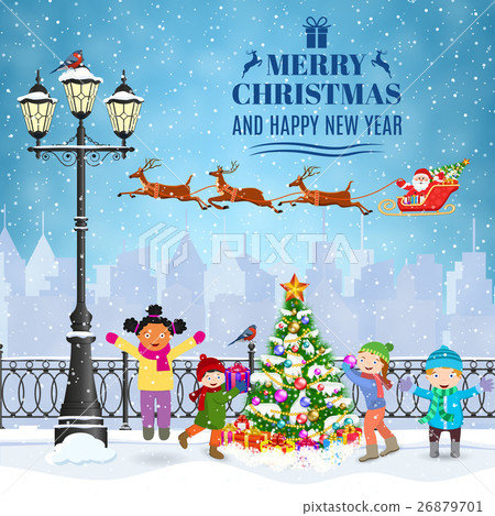Christmas postcard with vintage street Christmas postcard with vintage street 26879701