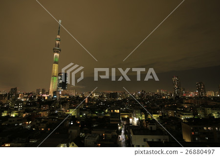 Sky tree rising in the middle of the city 26880497