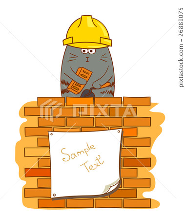 Cartoon cat bricklayer. Cartoon cat bricklayer. 26881075