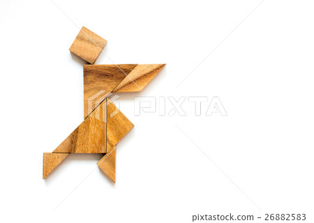 Wooden tangram as man  holding thing shape 26882583