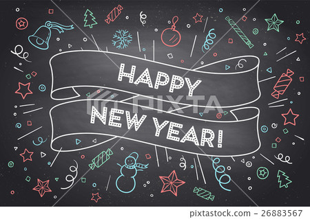 Trendy ribbon and text Happy New Year 26883567