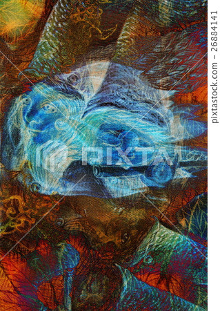 ornamental multicolor graphic collage with two ornamental multicolor graphic collage with two 26884141