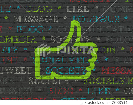 Social media concept: Thumb Up on wall background Social media concept: Thumb Up on wall background 26885343