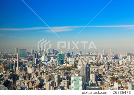 從惠比壽花園地方塔的新宿方向的城市景觀的視圖 從惠比壽花園地方塔的新宿方向的城市景觀的視圖 26886478