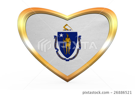 Flag of Massachusetts in heart shape, golden frame 26886521