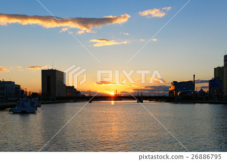Sunset of Kushiro Harbor in Autumn and Buddhist Bridge 26886795