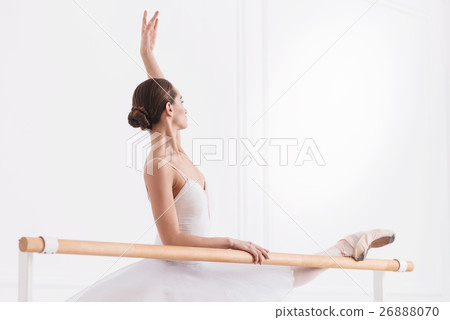 Pretty brunette posing near ballet bar Pretty brunette posing near ballet bar 26888070