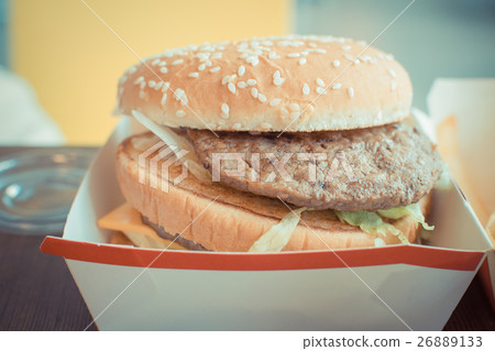 Hamburger in white paper box in fast food Hamburger in white paper box in fast food 26889133
