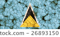 St. Lucia flag closeup texture background on dry cracked soil (high resolution 3D CG rendering ∕ coloring illustration) famine drought natural disaster 26893150