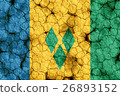 St. Vincent and the Grenadine flag closeup texture background on dry cracked soil (high resolution 3D CG rendering ∕ coloring illustration) famine drought natural disaster 26893152