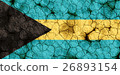 Bahamas flag closeup texture background on dry cracked soil (high resolution 3D CG rendering ∕ coloring illustration) famine drought natural disaster 26893154