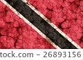 Trinidad and Tobago flag closeup texture background on dry cracked soil (high resolution 3D CG rendering ∕ coloring illustration) famine drought natural disaster 26893156