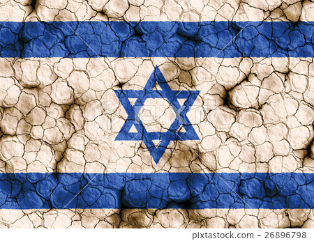 乾裂土壤上的以色列國旗特寫紋理背景（高分辨率 3D CG 渲染∕著色插圖）飢荒乾旱自然災害 26896798