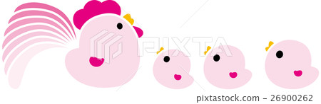 雞父母和孩子4隻雞公雞年小雞粉紅色 26900262