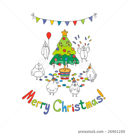 Happy New Year greeting card with cartoon funny 26901289