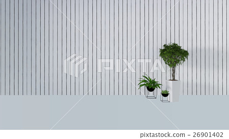 old wall decor with green plant in vase-3D render 26901402