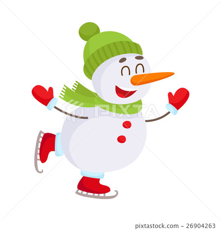 Cute and funny little snowman ice skating happily 26904263