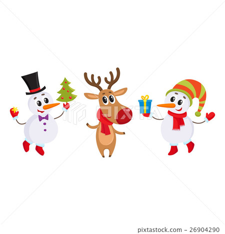 Dnowman in hat and mittens with Christmas reindeer 26904290