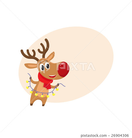 Funny Christmas reindeer in red scarf holding a Funny Christmas reindeer in red scarf holding a 26904306
