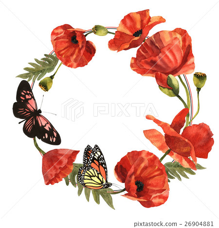 Wildflower poppy flower wreath in a watercolor Wildflower poppy flower wreath in a watercolor 26904881