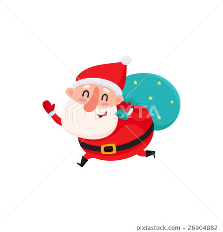 Funny Santa Claus running with bag of Christmas Funny Santa Claus running with bag of Christmas 26904882