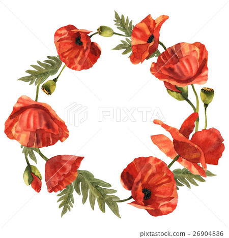 Wildflower poppy flower wreath in a watercolor Wildflower poppy flower wreath in a watercolor 26904886
