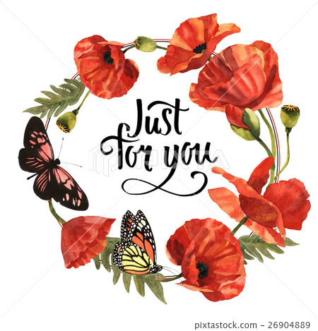 Wildflower poppy flower wreath in a watercolor Wildflower poppy flower wreath in a watercolor 26904889