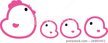 Chickens parent and four chicks Rooster year chick pink Chickens parent and four chicks Rooster year chick pink 26905451