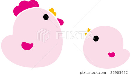 雞父母和兩個孩子雄雞年小雞粉紅色 雞父母和兩個孩子雄雞年小雞粉紅色 26905452