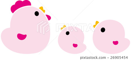雞父母和孩子三隻鳥雄雞年小雞粉紅色 26905454