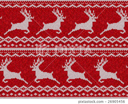 Red knitted sweater with deer seamless pattern 26905456
