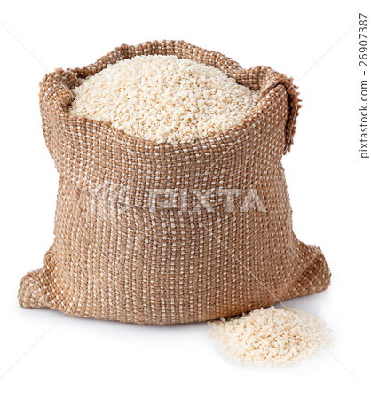 sesame seeds in bag isolated on white 26907387