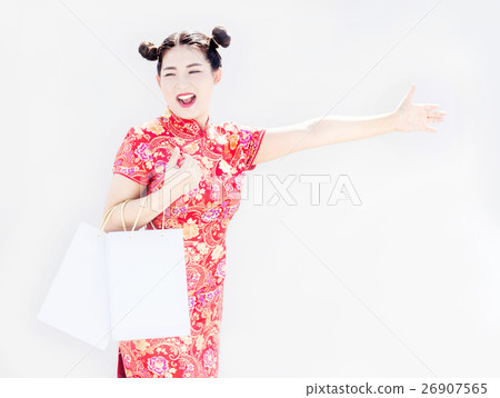 asian chinese girl shopping on background 26907565