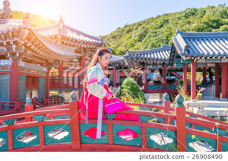Woman with Hanbok in Gyeongbokgung. Woman with Hanbok in Gyeongbokgung. 26908490