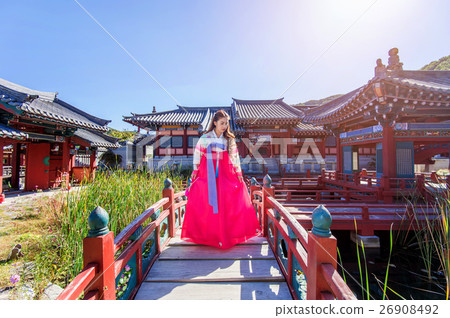 Woman with Hanbok in Gyeongbokgung. Woman with Hanbok in Gyeongbokgung. 26908492