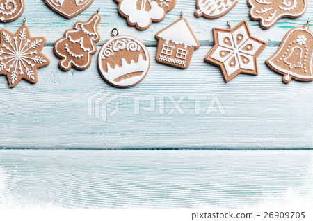 Christmas background with gingerbread cookies 26909705