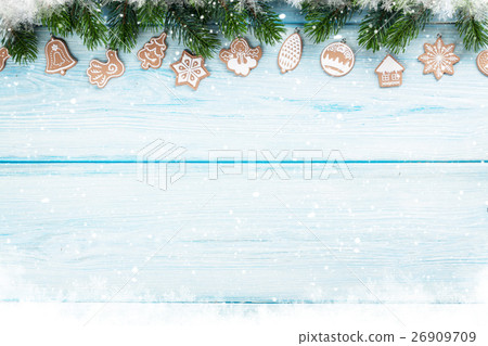 Christmas background with gingerbread cookies 26909709